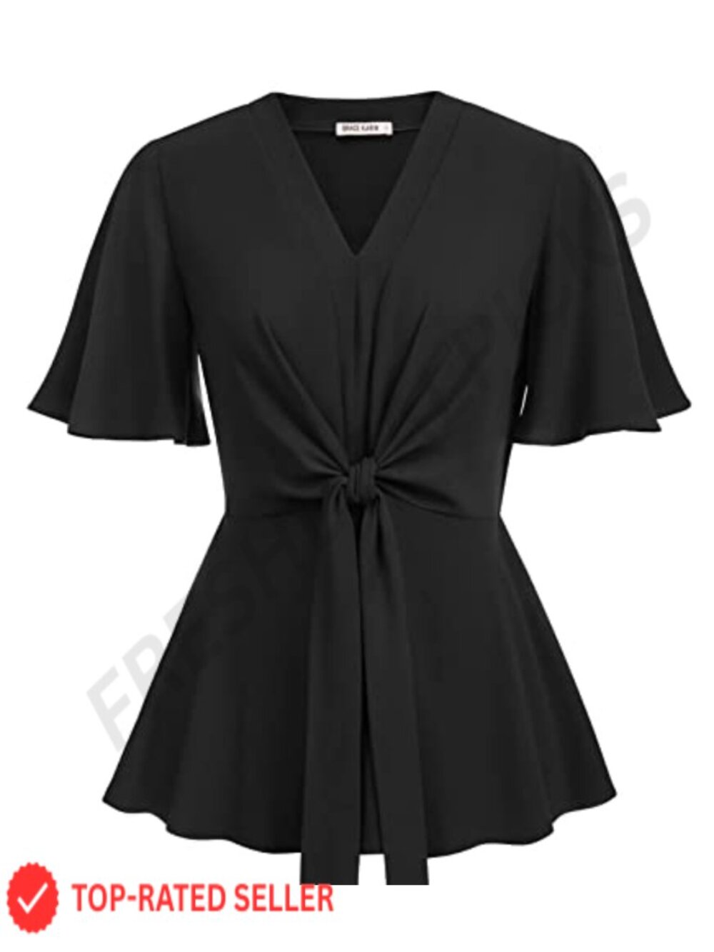 Womens Peplum Blouse V-Neck Tie Waist Ruffle Bell Sleeve Flowy Top